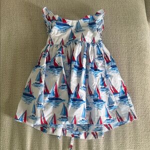 Girls White Sailboat Print Sundress with Red & Blue Sails